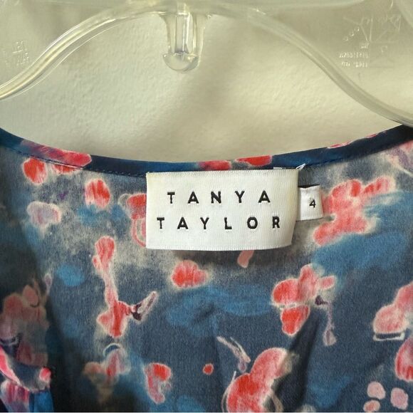 Tanya Taylor Heather Printed Silk w/ Cinch Waist in Storm Blue Top 4 NWOT - Picture 7 of 12